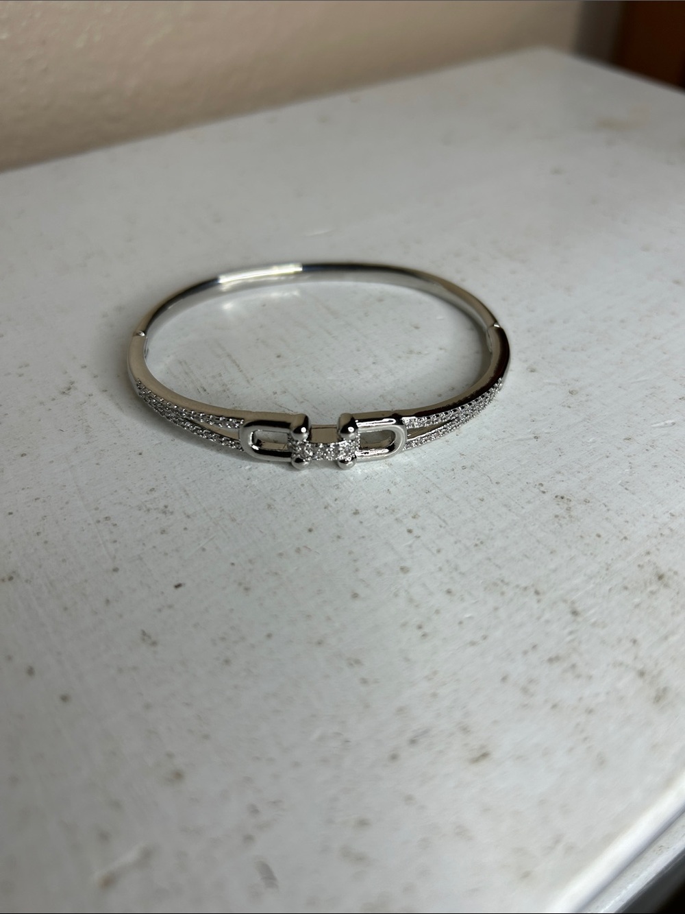 Silver Plated Cubic Zirconia Western Horse Bit Style Bangle Bracelet - Picture 2 of 3